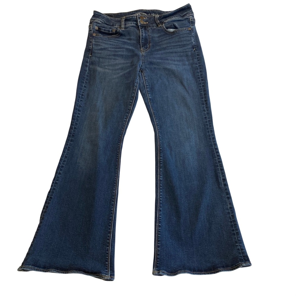 American‎ Eagle Jeans Women 10 X Short Artist Flare Two Button Mid Rise Stretch
